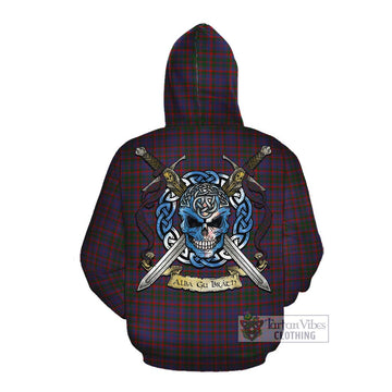 Cumming Tartan Cotton Hoodie with Family Crest Celtic Skull Style
