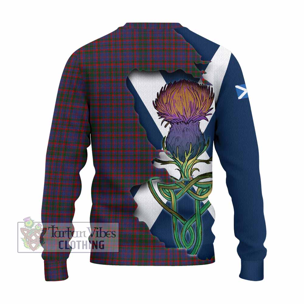 Tartan Vibes Clothing Cumming Tartan Family Crest Knitted Sweater Scottish Thistle Celtic Inspired