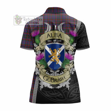 Cumming Tartan Family Crest Women's Polo Shirt Lion Rampant Royal Thistle Shield Celtic Inspired
