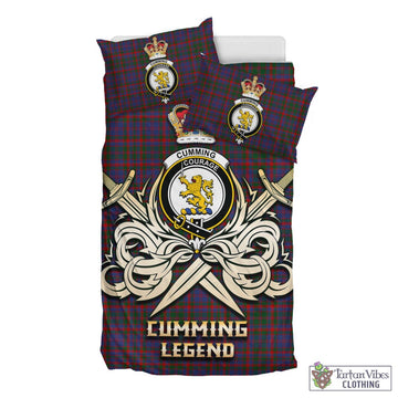 Tartan Vibes Clothing Cumming Tartan Bedding Set with Clan Crest and the Golden Sword of Courageous Legacy