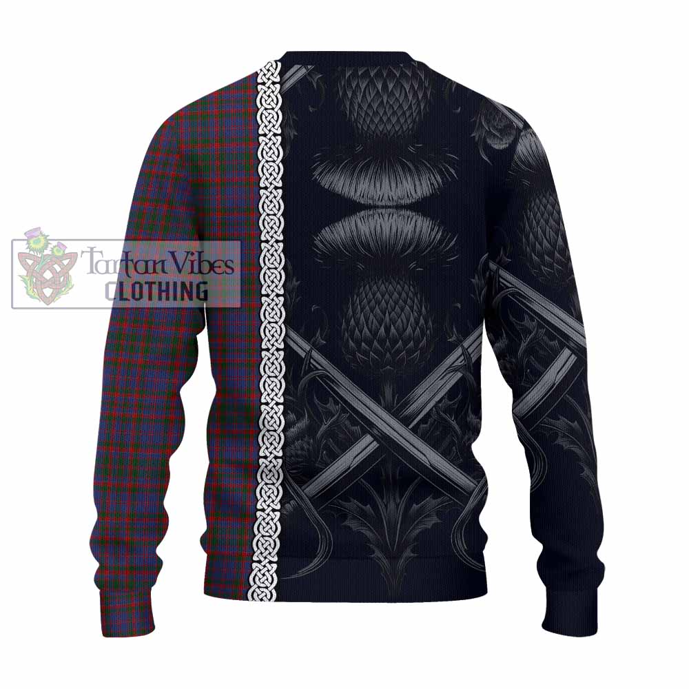 Tartan Vibes Clothing Cumming Tartan Knitted Sweater with Family Crest Cross Sword Thistle Celtic Vibes