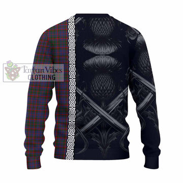 Tartan Vibes Clothing Cumming Tartan Knitted Sweater with Family Crest Cross Sword Thistle Celtic Vibes