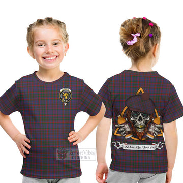 Tartan Vibes Clothing Cumming Tartan Kid T-Shirt with Family Crest and Bearded Skull Holding Bottles of Whiskey