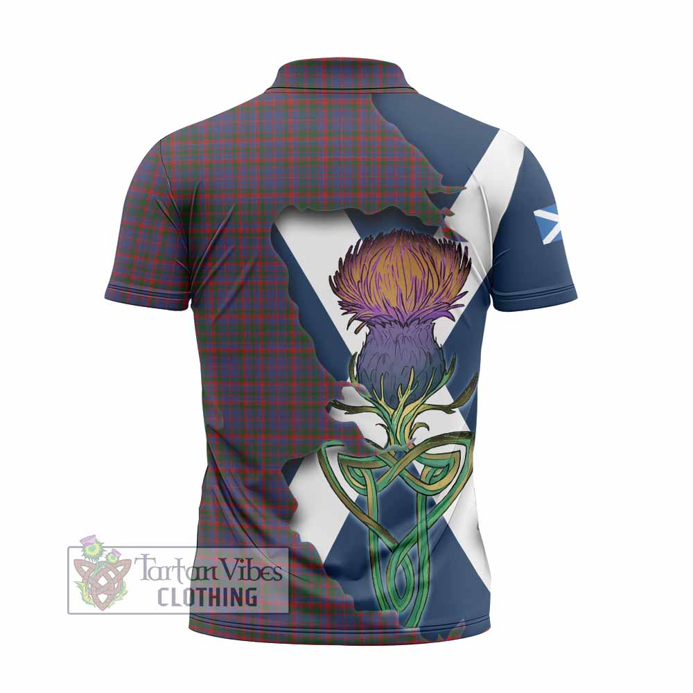 Tartan Vibes Clothing Cumming Tartan Family Crest Zipper Polo Shirt Scottish Thistle Celtic Inspired