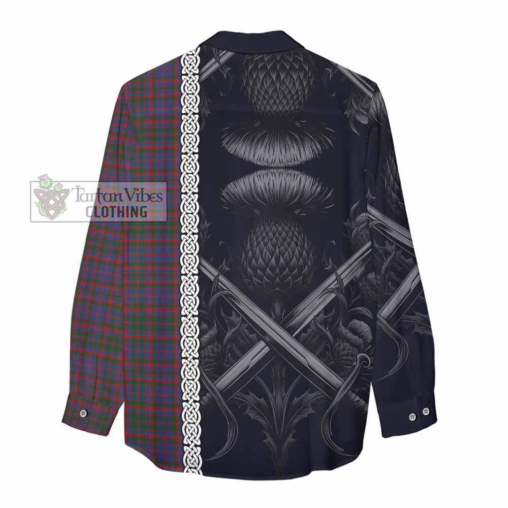 Tartan Vibes Clothing Cumming Tartan Women's Casual Shirt with Family Crest Cross Sword Thistle Celtic Vibes