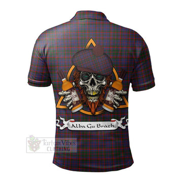 Cumming Tartan Polo Shirt with Family Crest and Bearded Skull Holding Bottles of Whiskey - Tartan Vibes Clothing