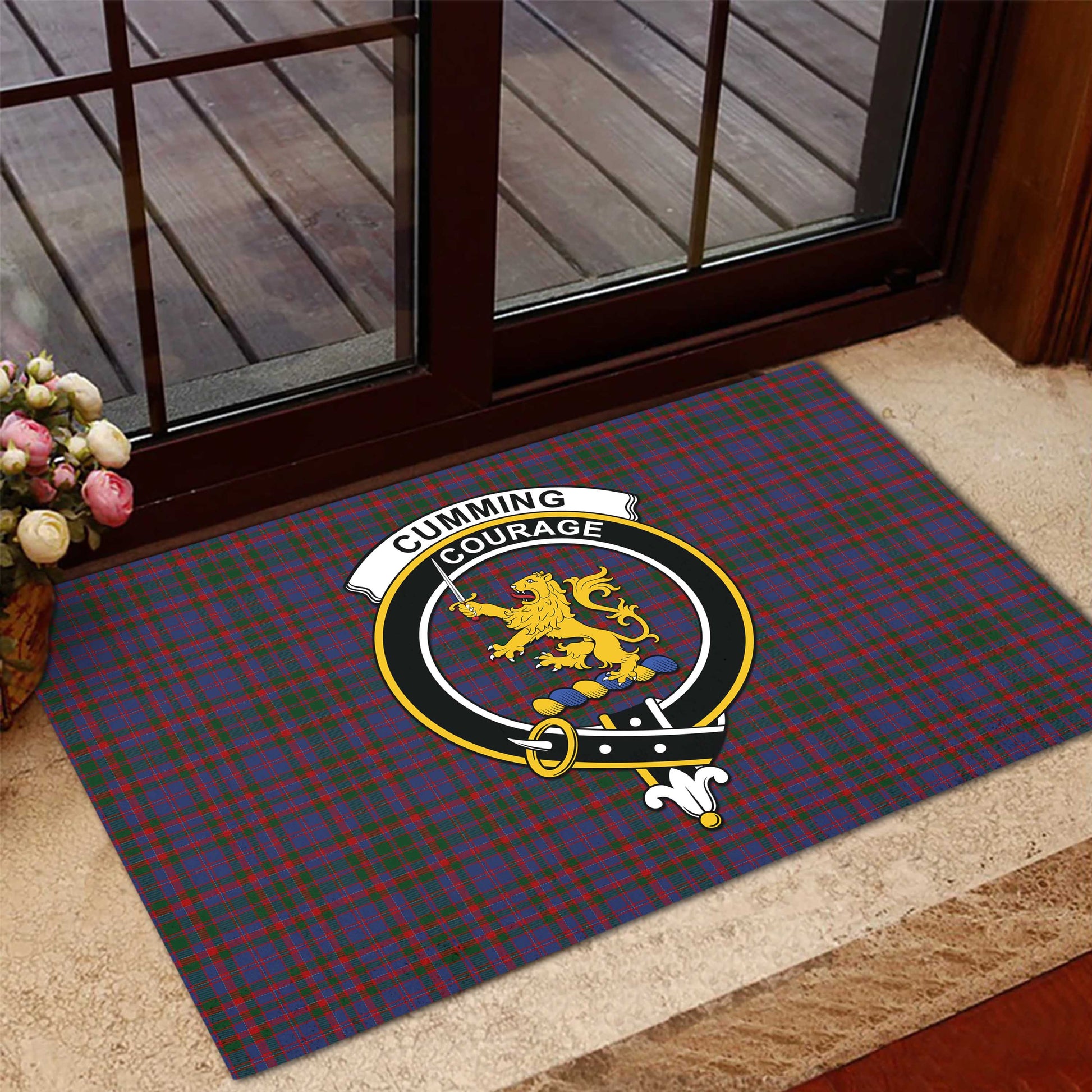 Cumming Tartan Door Mat with Family Crest - Tartanvibesclothing