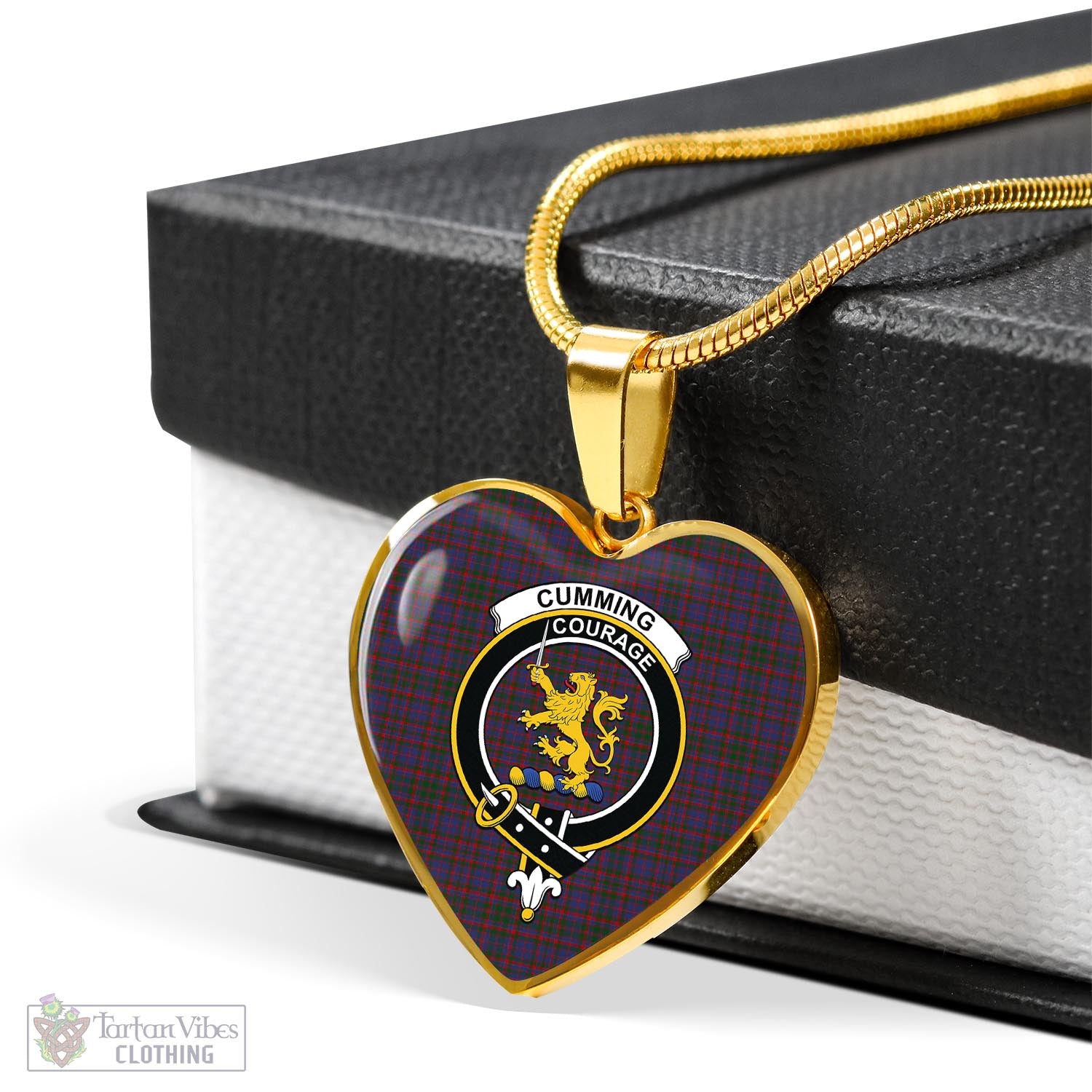 Tartan Vibes Clothing Cumming Tartan Heart Necklace with Family Crest