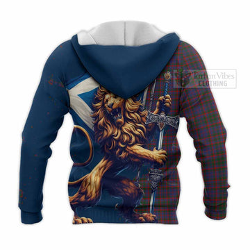 Tartan Vibes Clothing Cumming Tartan Family Crest Knitted Hoodie with Scottish Majestic Lion