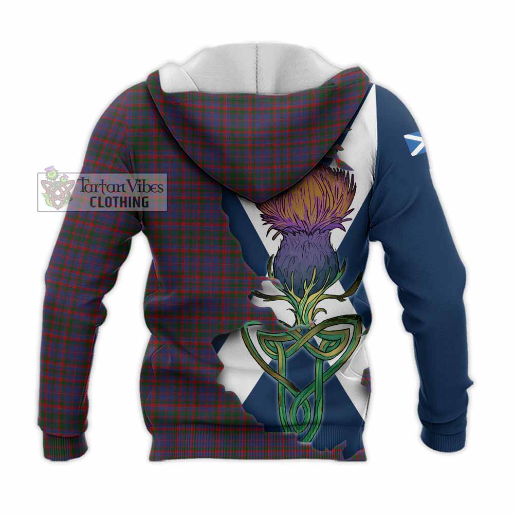 Tartan Vibes Clothing Cumming Tartan Family Crest Knitted Hoodie Scottish Thistle Celtic Inspired