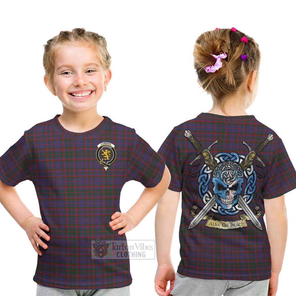 Tartan Vibes Clothing Cumming Tartan Kid T-Shirt with Family Crest Celtic Skull Style