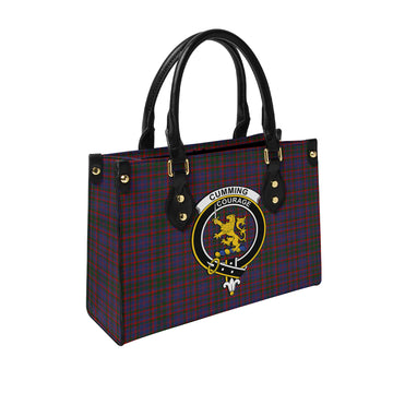 Cumming Tartan Leather Bag with Family Crest