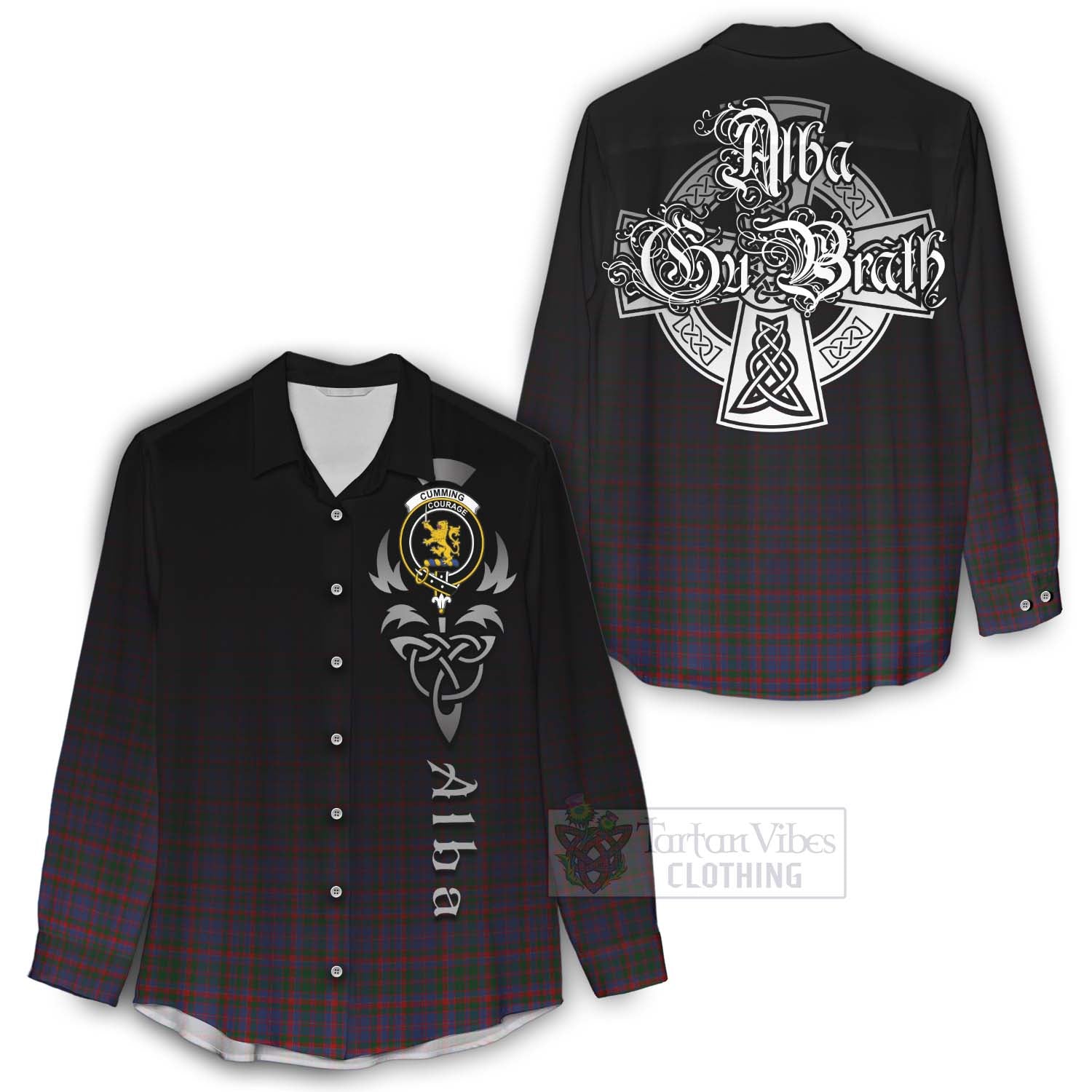Tartan Vibes Clothing Cumming Tartan Women's Casual Shirt Featuring Alba Gu Brath Family Crest Celtic Inspired