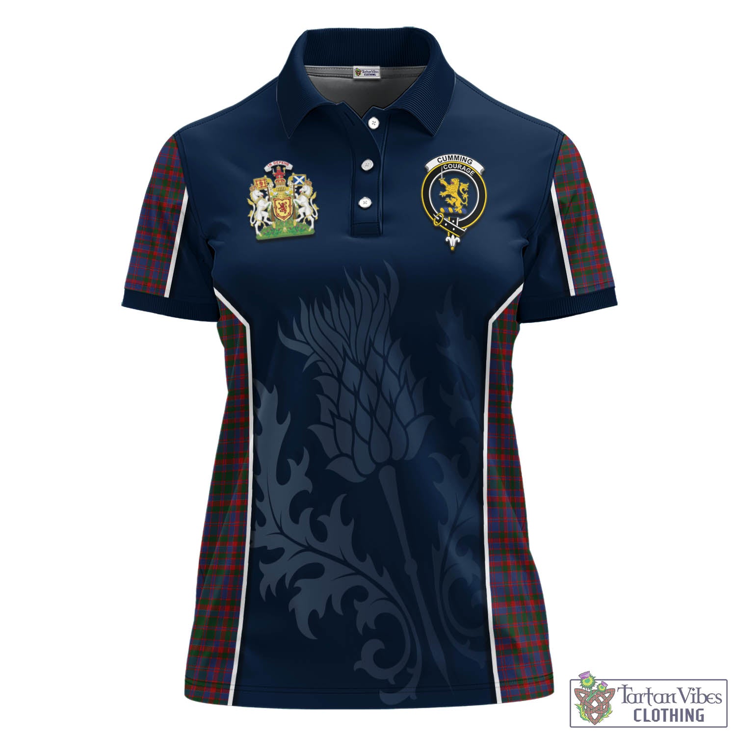 Tartan Vibes Clothing Cumming Tartan Women's Polo Shirt with Family Crest and Scottish Thistle Vibes Sport Style