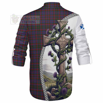 Tartan Vibes Clothing Cumming Tartan Ghillie Kilt Shirt with Family Crest and St. Andrew's Cross Accented by Thistle Vines