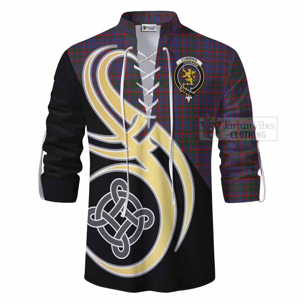 Tartan Vibes Clothing Cumming Tartan Ghillie Kilt Shirt with Family Crest and Celtic Symbol Style
