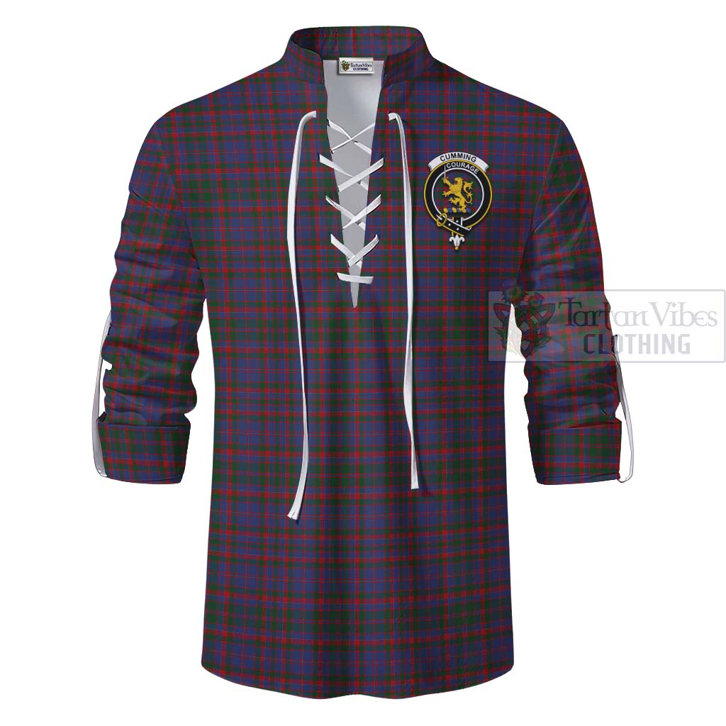 Tartan Vibes Clothing Cumming Tartan Ghillie Kilt Shirt with Family Crest and Bearded Skull Holding Bottles of Whiskey
