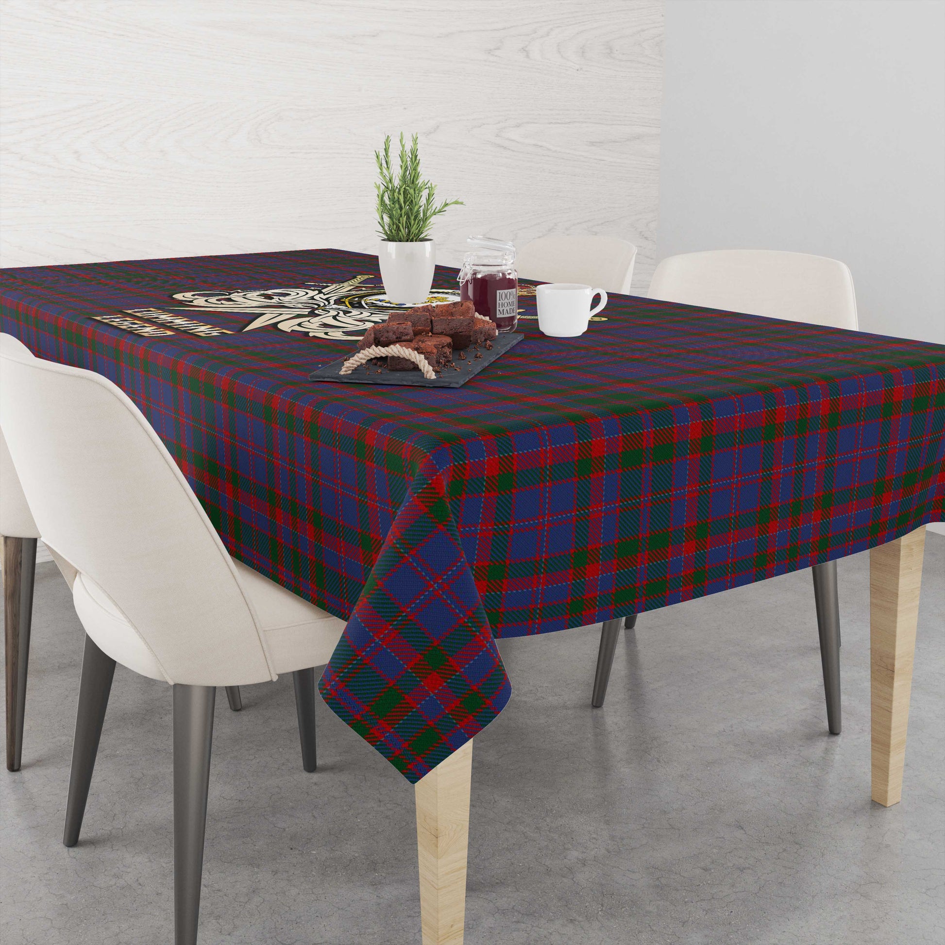 Tartan Vibes Clothing Cumming Tartan Tablecloth with Clan Crest and the Golden Sword of Courageous Legacy