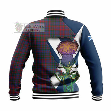 Tartan Vibes Clothing Cumming Tartan Family Crest Baseball Jacket Scottish Thistle Celtic Inspired