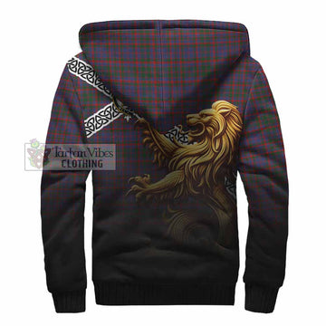 Cumming Crest Tartan Sherpa Hoodie with Golden Lion Emblem Celtic Style