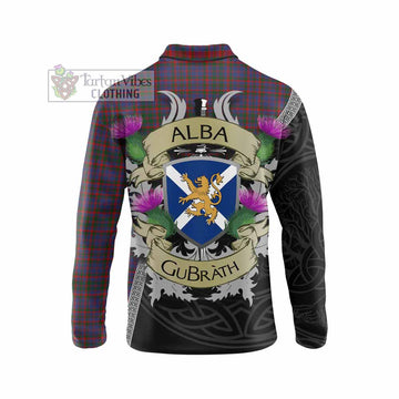 Tartan Vibes Clothing Cumming Tartan Family Crest Long Sleeve Polo Shirt Lion Rampant Royal Thistle Shield Celtic Inspired