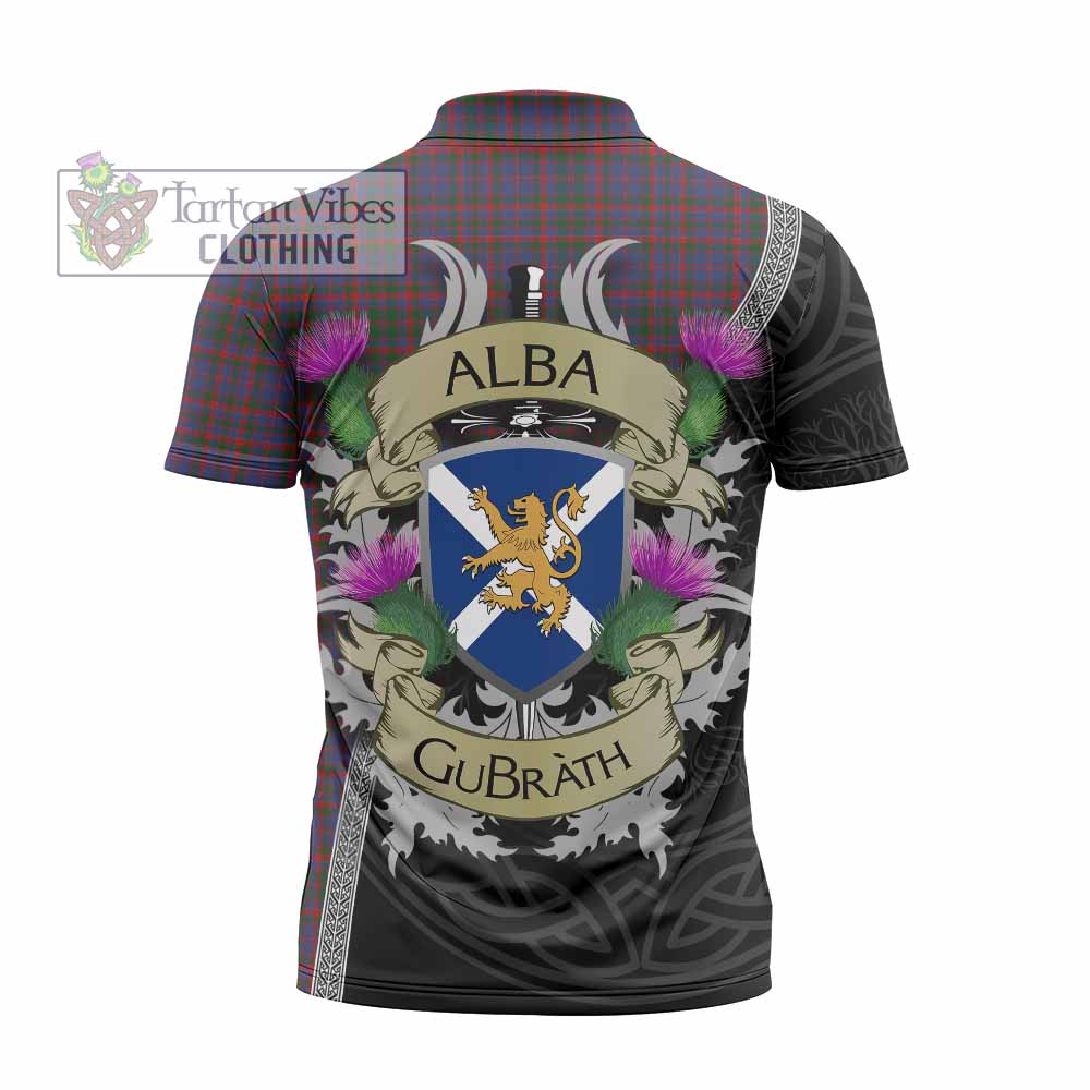 Tartan Vibes Clothing Cumming Tartan Family Crest Zipper Polo Shirt Lion Rampant Royal Thistle Shield Celtic Inspired