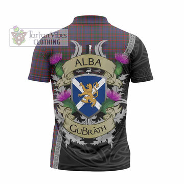 Cumming Tartan Family Crest Zipper Polo Shirt Lion Rampant Royal Thistle Shield Celtic Inspired
