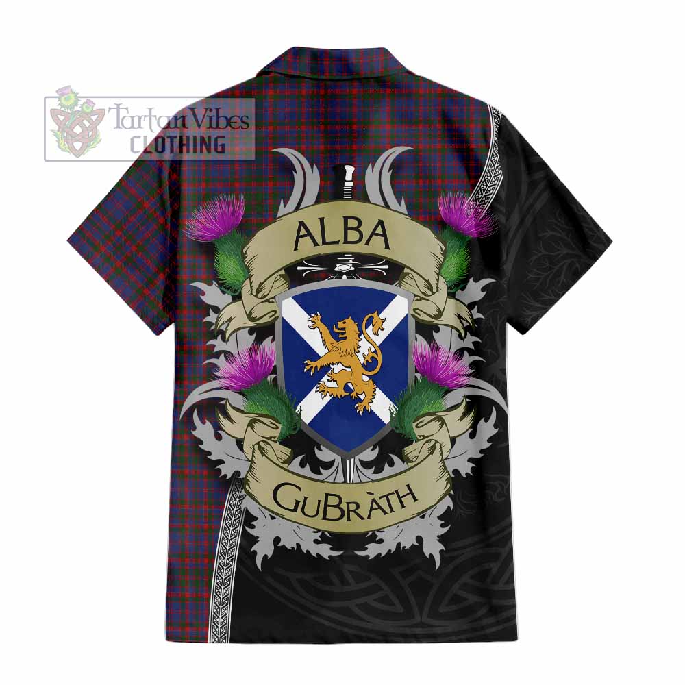 Tartan Vibes Clothing Cumming Tartan Family Crest Short Sleeve Button Shirt Lion Rampant Royal Thistle Shield Celtic Inspired