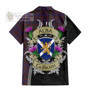 Tartan Vibes Clothing Cumming Tartan Family Crest Short Sleeve Button Shirt Lion Rampant Royal Thistle Shield Celtic Inspired