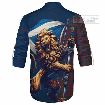 Tartan Vibes Clothing Cumming Tartan Family Crest Ghillie Kilt Shirt with Scottish Majestic Lion
