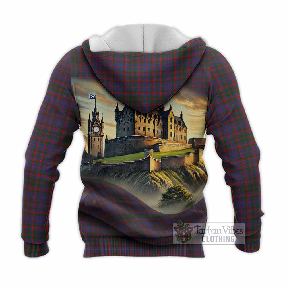 Tartan Vibes Clothing Cumming Tartan Family Crest Knitted Hoodie with Scottish Ancient Castle Style