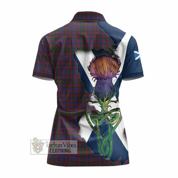 Cumming Tartan Family Crest Women's Polo Shirt Scottish Thistle Celtic Inspired
