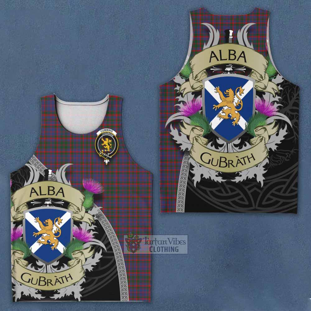 Tartan Vibes Clothing Cumming Tartan Family Crest Men's Tank Top Lion Rampant Royal Thistle Shield Celtic Inspired