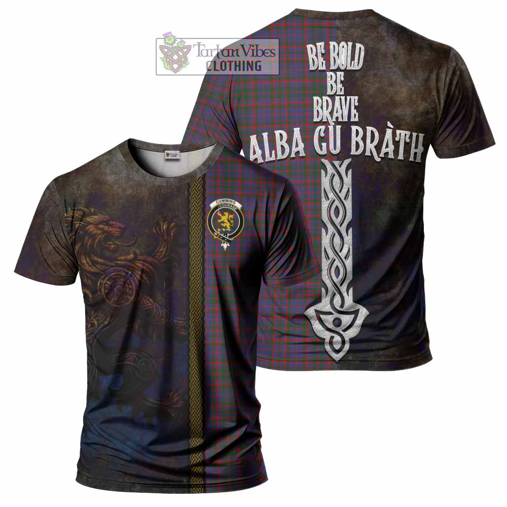 Tartan Vibes Clothing Cumming Tartan Family Crest T-Shirt Alba Gu Brath Be Brave Lion Ancient Style