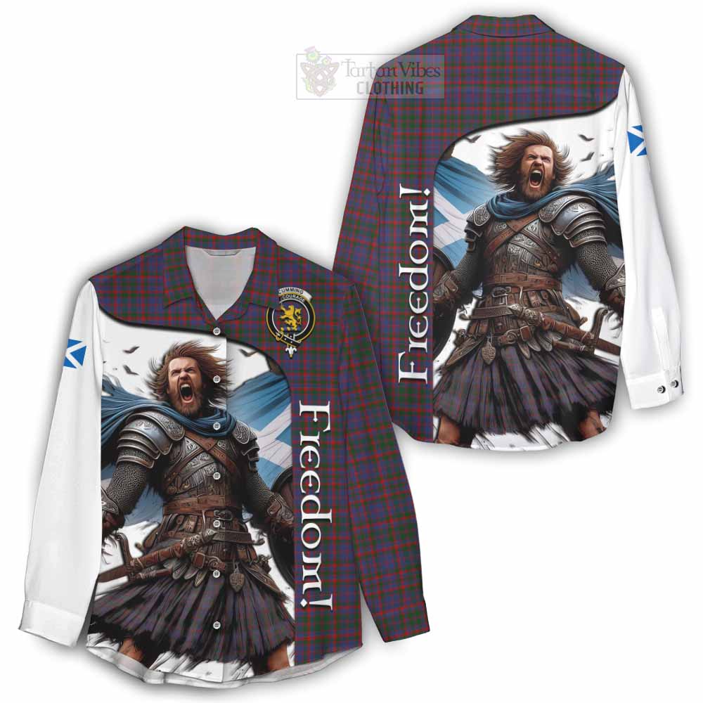 Tartan Vibes Clothing Cumming Crest Tartan Women's Casual Shirt Inspired by the Freedom of Scottish Warrior