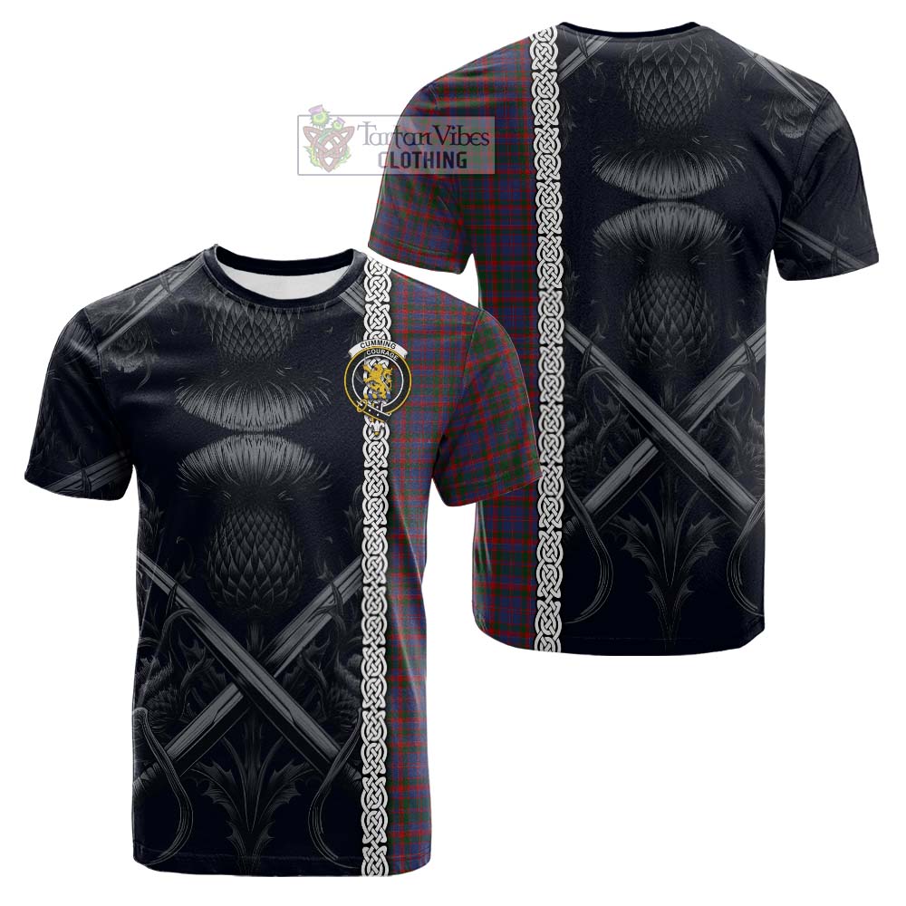 Tartan Vibes Clothing Cumming Tartan Cotton T-shirt with Family Crest Cross Sword Thistle Celtic Vibes