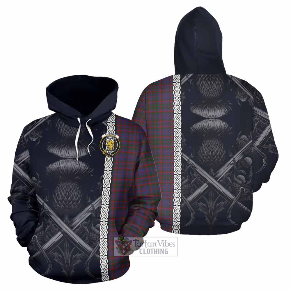 Tartan Vibes Clothing Cumming Tartan Hoodie with Family Crest Cross Sword Thistle Celtic Vibes