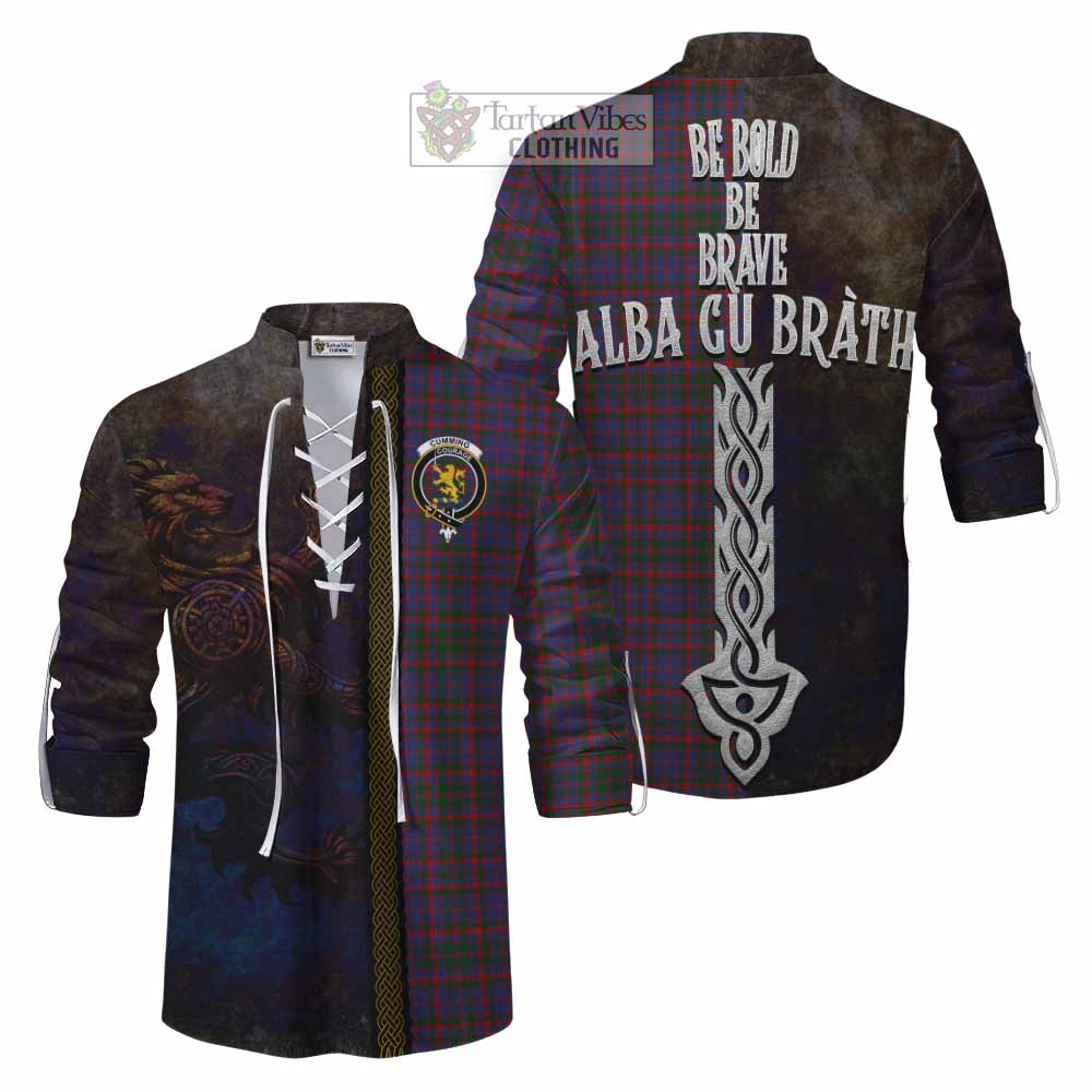 Tartan Vibes Clothing Cumming Tartan Family Crest Ghillie Kilt Shirt Alba Gu Brath Be Brave Lion Ancient Style