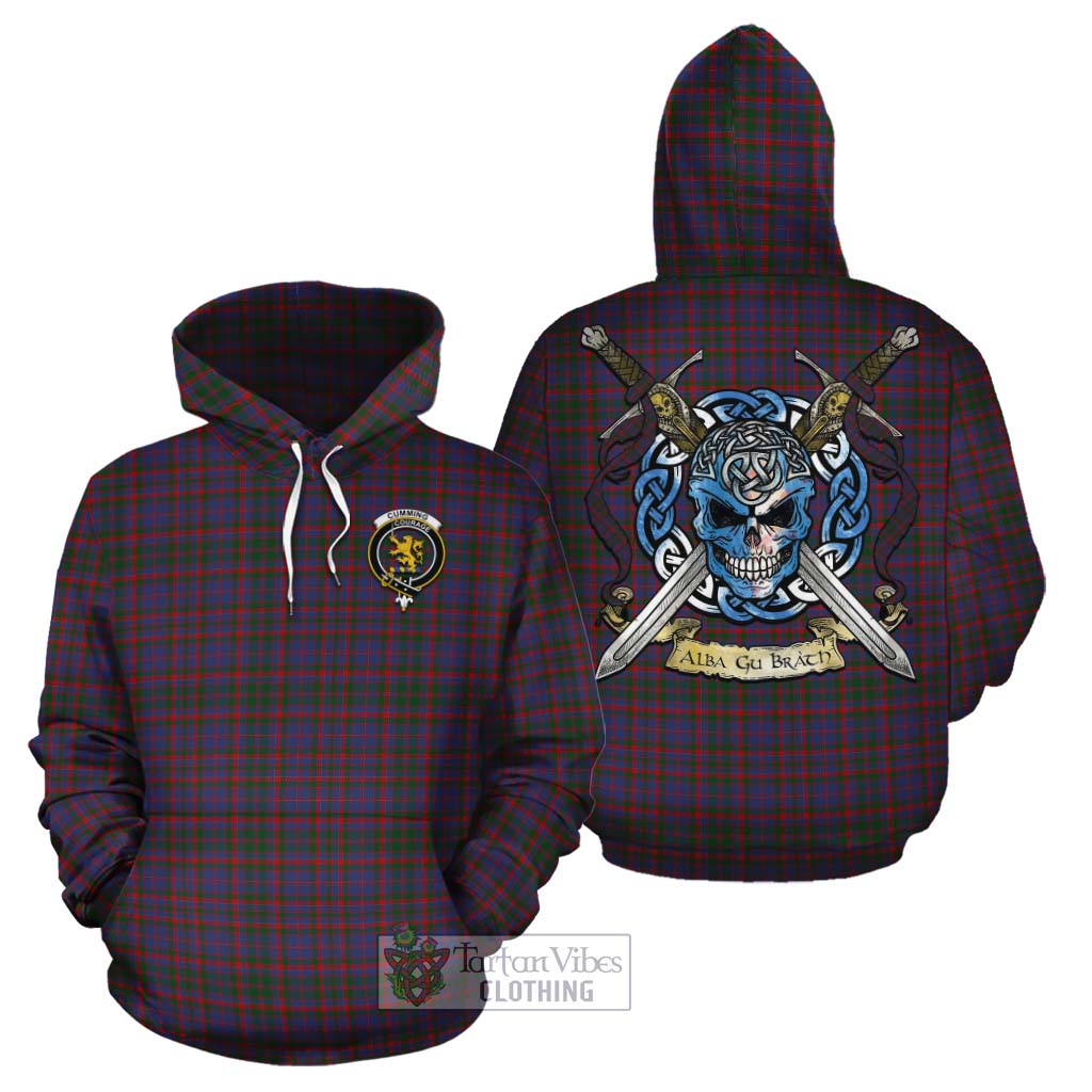 Tartan Vibes Clothing Cumming Tartan Cotton Hoodie with Family Crest Celtic Skull Style