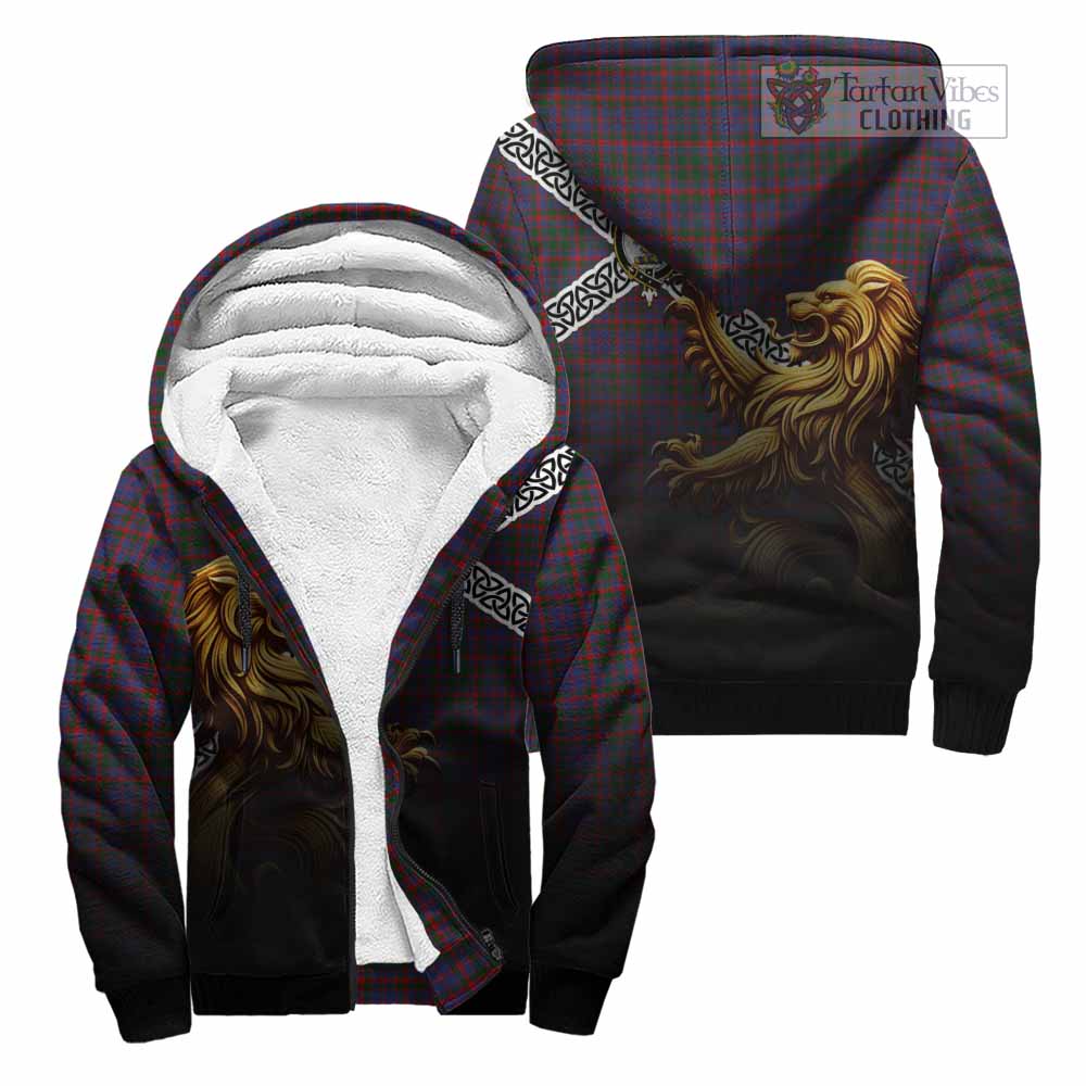 Tartan Vibes Clothing Cumming Crest Tartan Sherpa Hoodie with Golden Lion Emblem Celtic Style