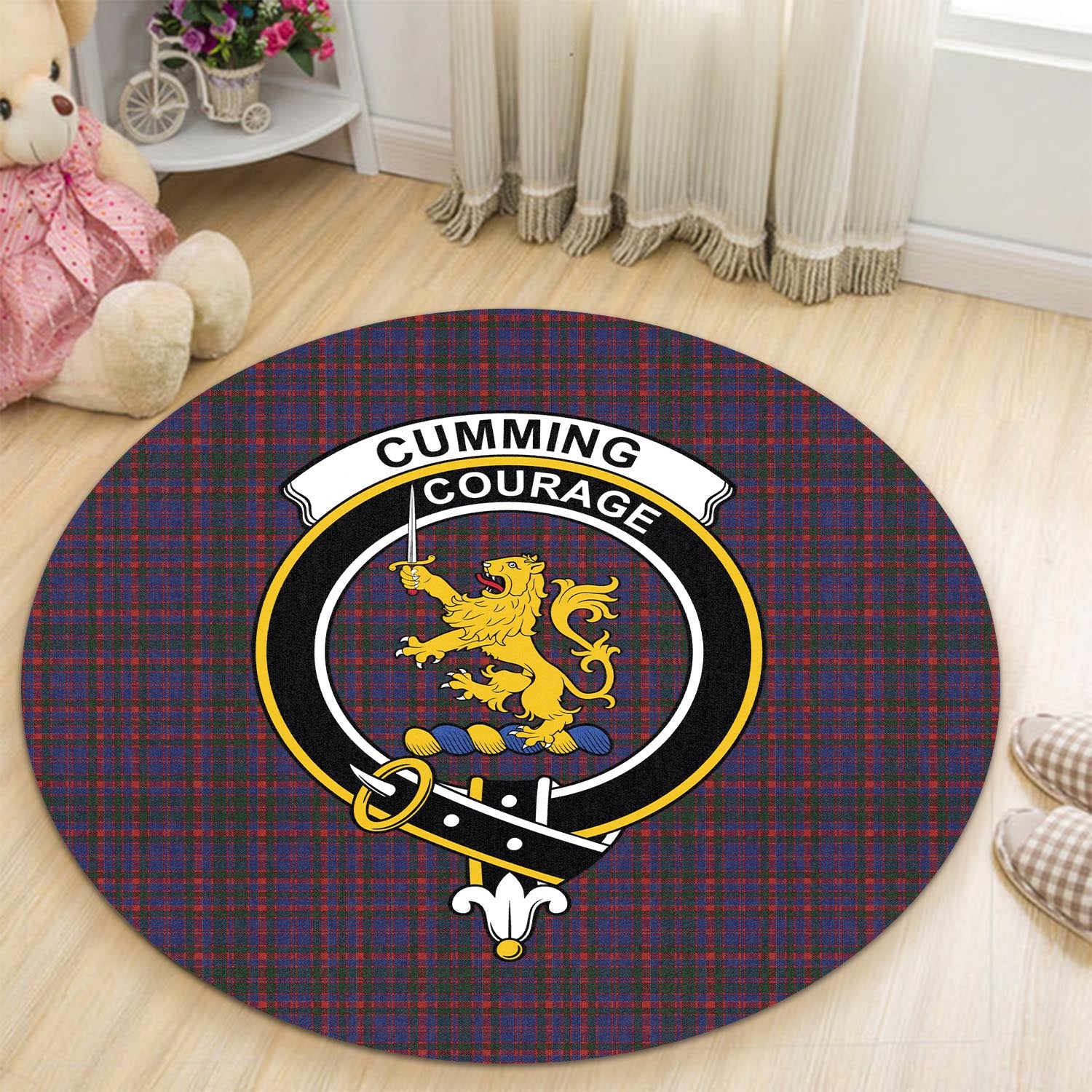 Cumming Tartan Round Rug with Family Crest - Tartanvibesclothing