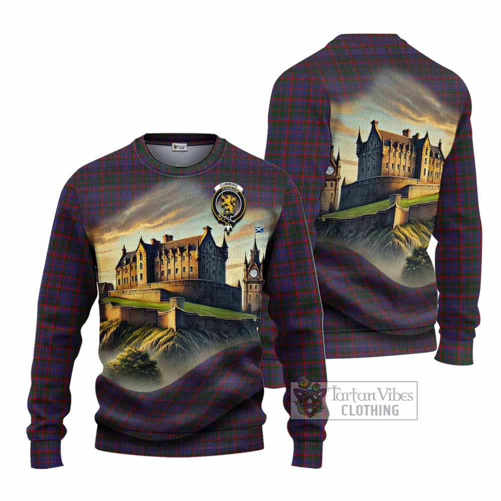 Tartan Vibes Clothing Cumming Tartan Family Crest Knitted Sweater with Scottish Ancient Castle Style