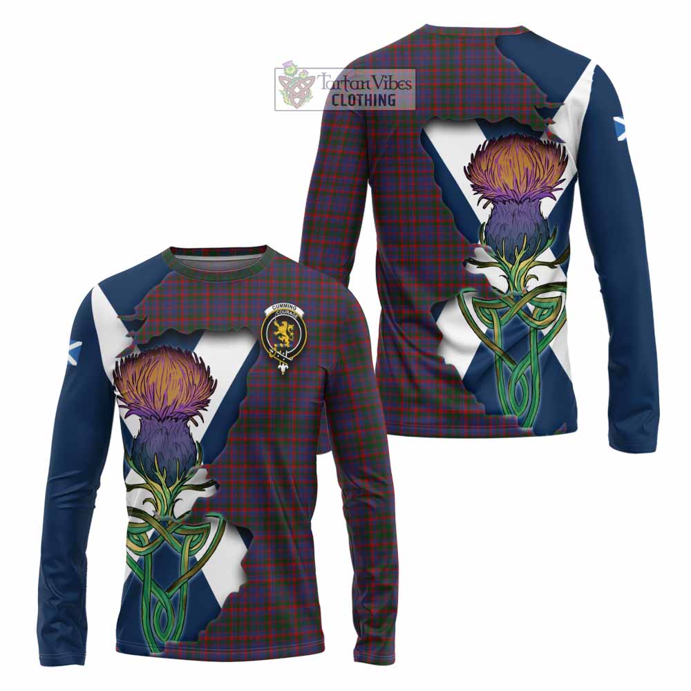 Tartan Vibes Clothing Cumming Tartan Family Crest Long Sleeve T-Shirt Scottish Thistle Celtic Inspired