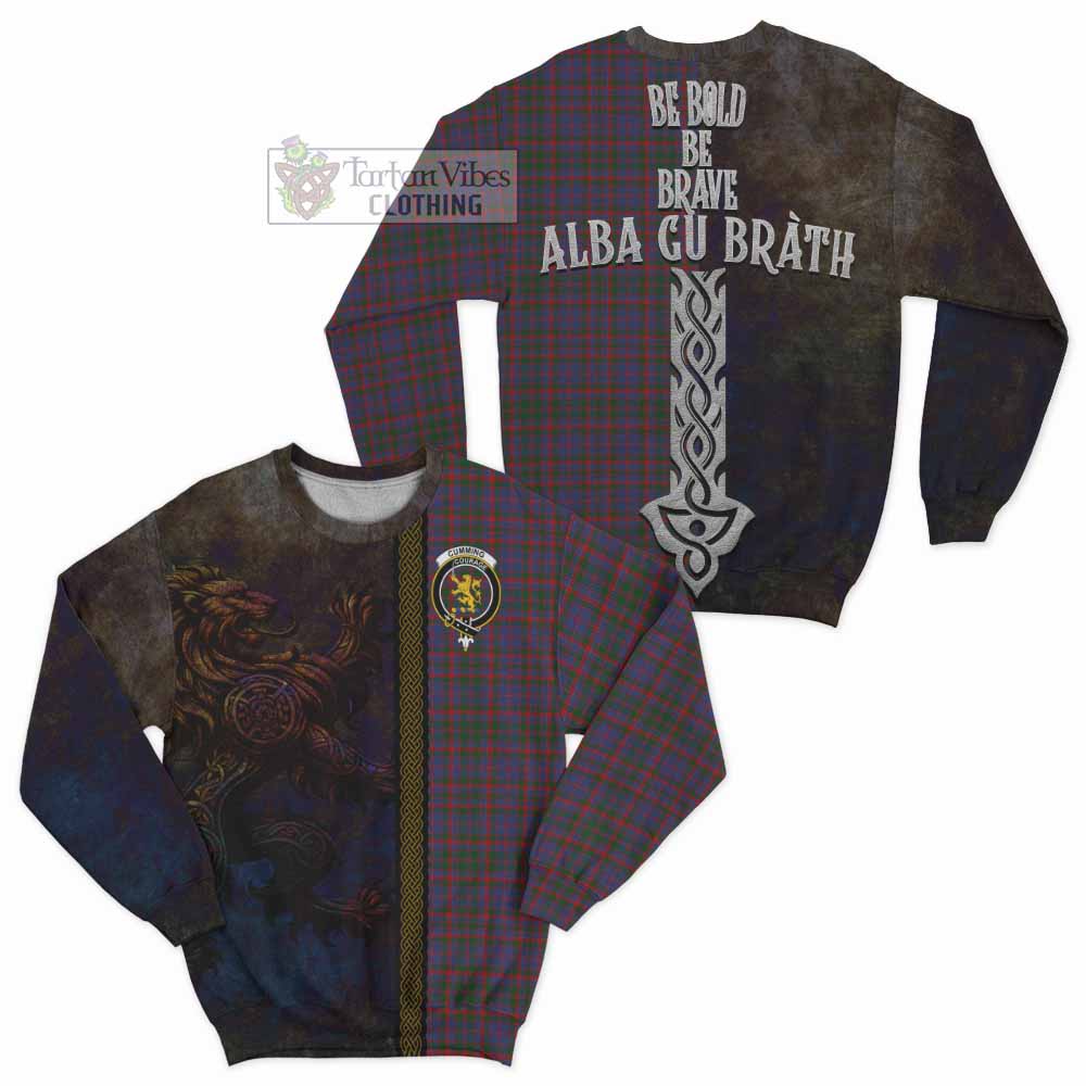Tartan Vibes Clothing Cumming Tartan Family Crest Sweatshirt Alba Gu Brath Be Brave Lion Ancient Style