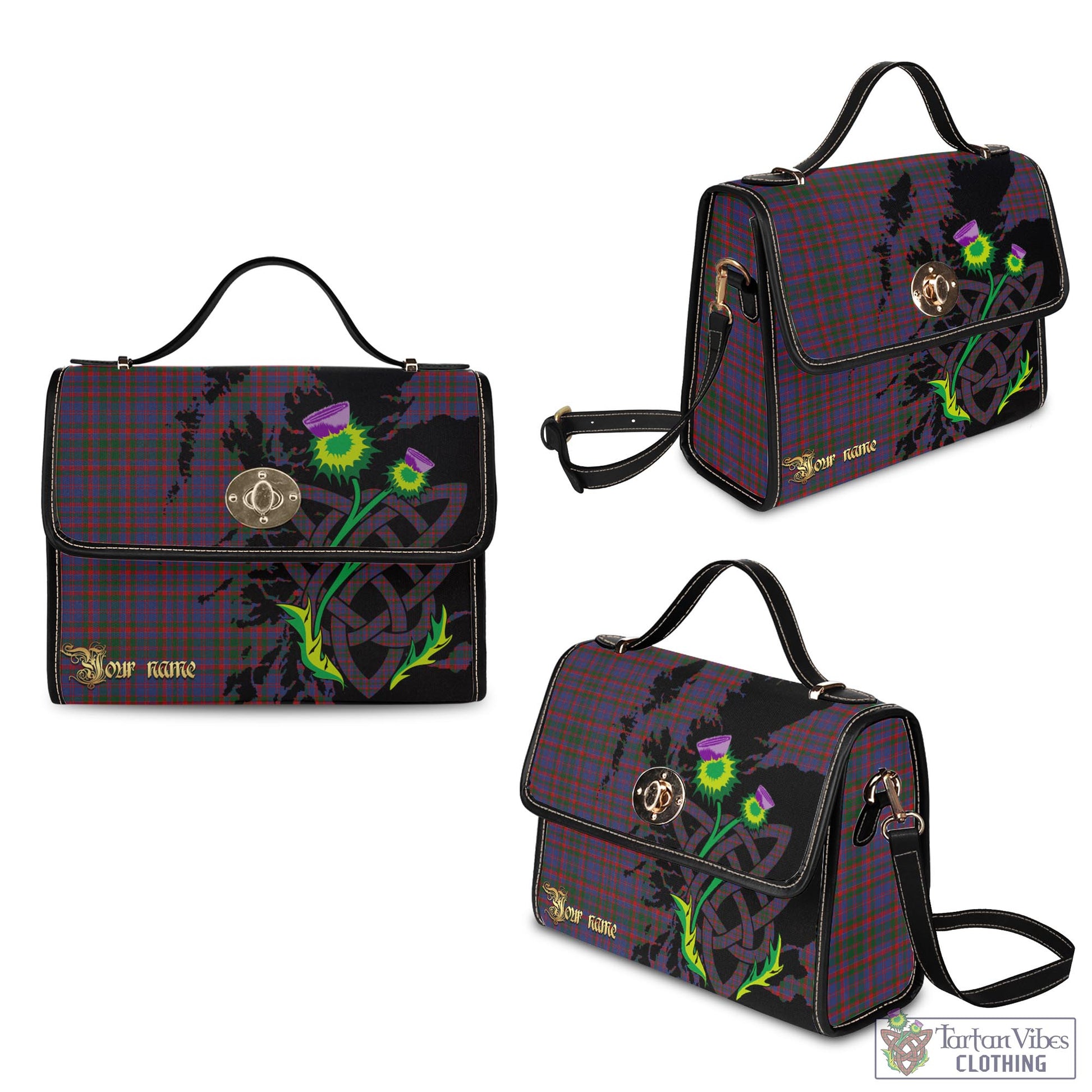 Tartan Vibes Clothing Cumming Tartan Waterproof Canvas Bag with Scotland Map and Thistle Celtic Accents