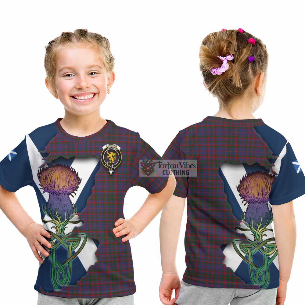 Tartan Vibes Clothing Cumming Tartan Family Crest Kid T-Shirt Scottish Thistle Celtic Inspired
