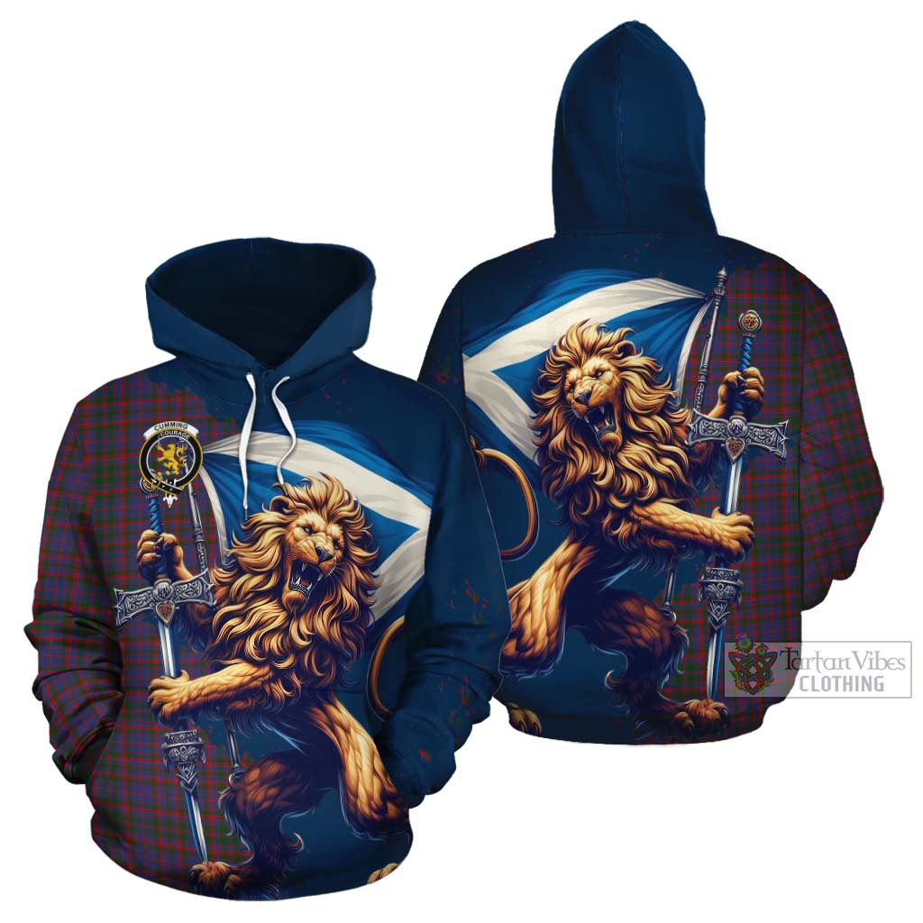 Tartan Vibes Clothing Cumming Tartan Family Crest Cotton Hoodie with Scottish Majestic Lion