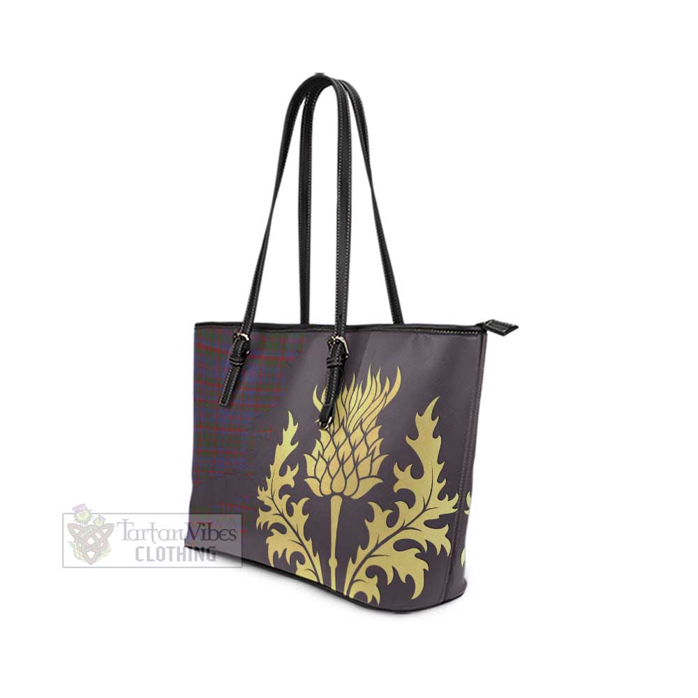 Tartan Vibes Clothing Cumming Tartan Leather Tote Bag Gold Thistle Style