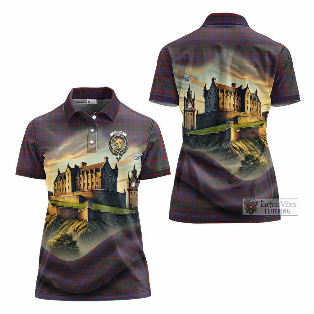 Tartan Vibes Clothing Cumming Tartan Family Crest Women's Polo Shirt with Scottish Ancient Castle Stype