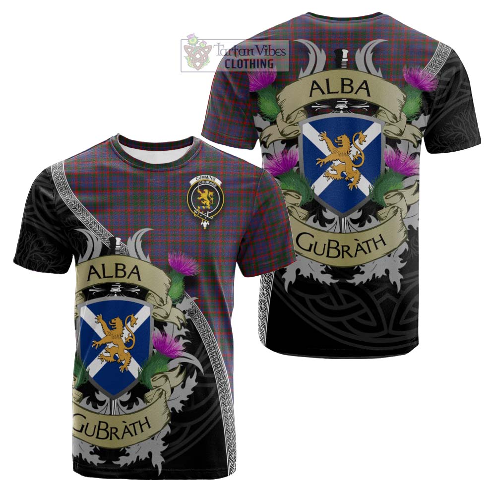 Tartan Vibes Clothing Cumming Tartan Family Crest Cotton T-shirt Lion Rampant Royal Thistle Shield Celtic Inspired